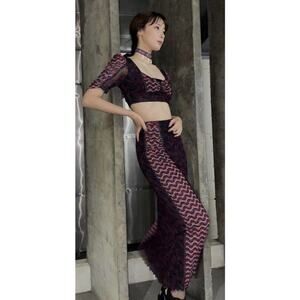 New FREE PEOPLE Anna Sui Sunburst And Tulips Set  $689 MEDIUM Red Motif RUNWAY